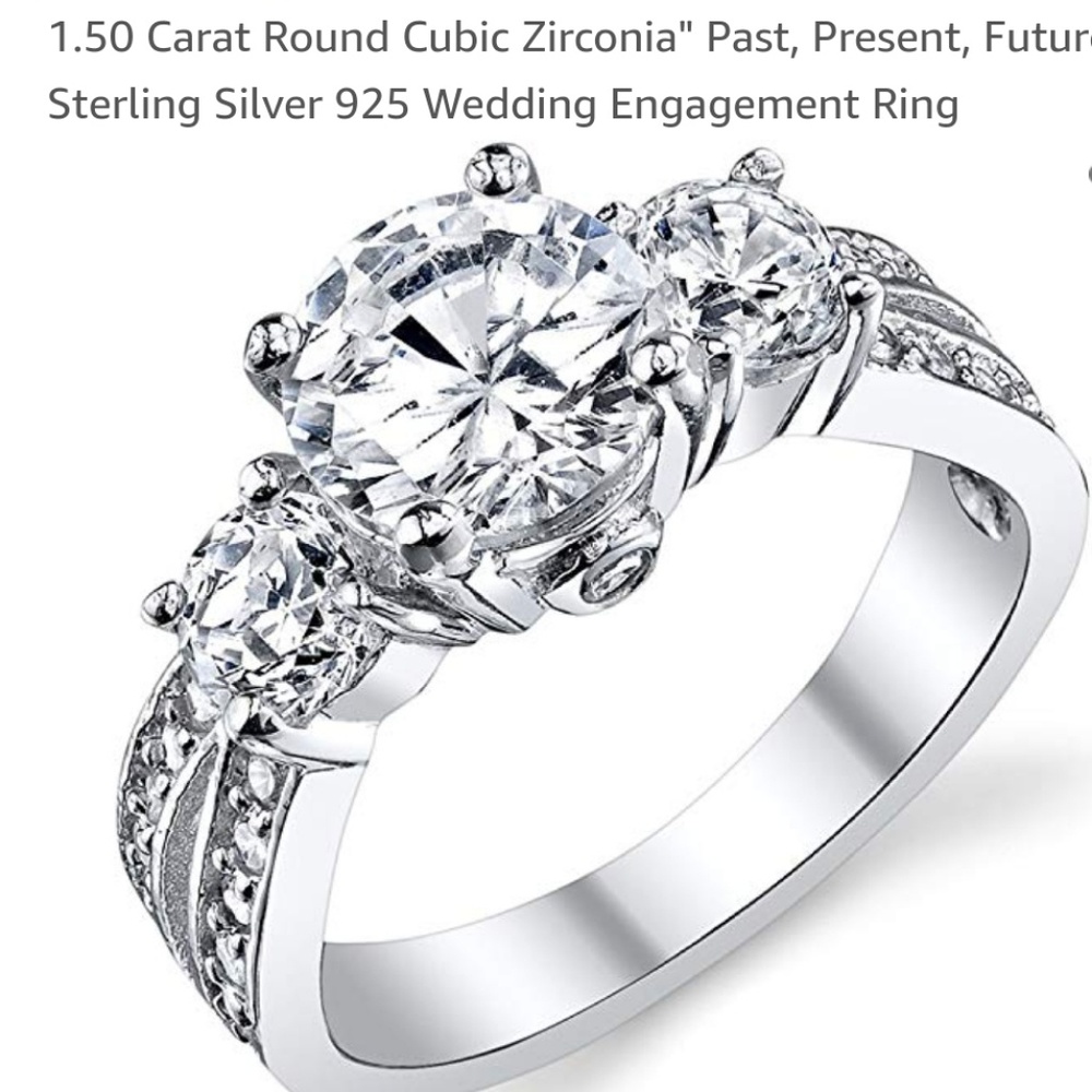 2 tcw Sterling Silver Past, Present, Future ring - Picture 4 of 16